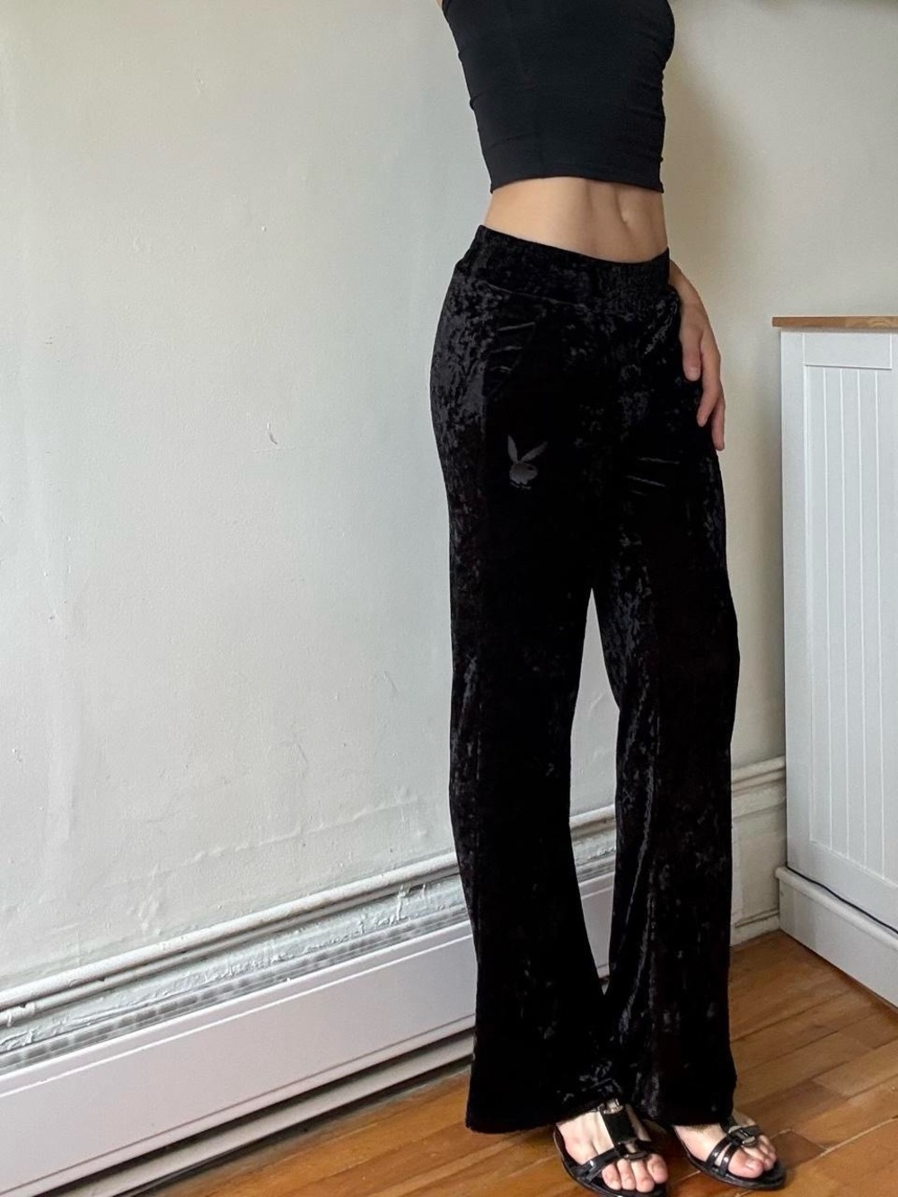 Y2K velvet low-rise flared pants — Playboy